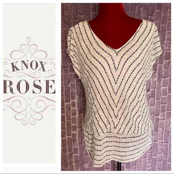 Knox Rose Tops - Cream & Navy Stripe Sweater-Knit Top